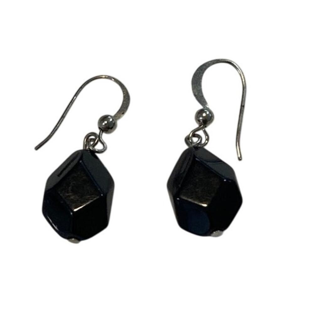 Unbranded Black Onyx women's earrings w/silver plated hooks.